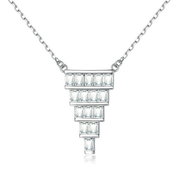 Women's S925 Sterling Silver Ladder Square Zircon Fan-Shaped Pendant Necklace